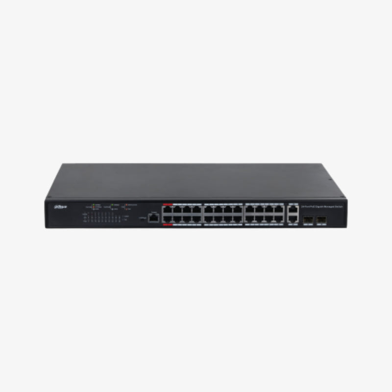 PFS4226-24GT-370 26-პორტიანი მართვადი გიგაბიტიანი PoE ქსელური გამანაწილებელი 370W და 2 SFP / PFS4226-24GT-370 26-Port Managed Gigabit PoE Network Switch 370W with 2 SFP