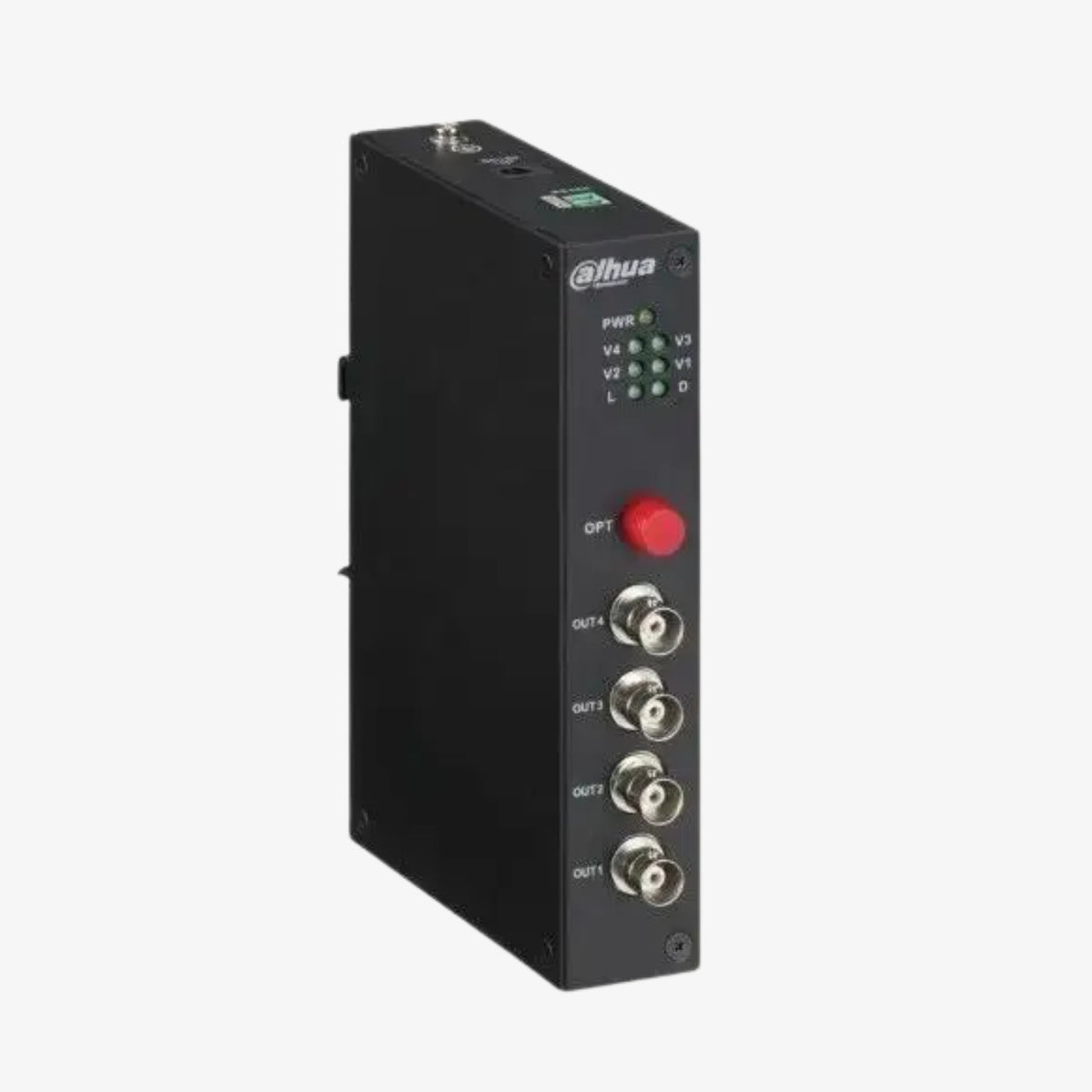 Dahua PFO2410T 4-არხიანი HDCVI ოპტიკური გადამცემი, რომელიც ერთ single-mode ფაიბერზე (FC კავშირით) აწვდის HD ვიდეოს (720p/1080p) და RS-485 ტელემეტრიას 20 კმ-მდე, მყარი ინდუსტრიული მეტალის ფირს და ცდილობს პრაქტიკულ, საიმედო CCTV გამოყენებას | Dahua PFO2410T 4-channel HDCVI optical transmitter delivering HD video (720p/1080p) and RS-485 telemetry over a single-mode fiber (FC connection) up to 20 km in a rugged industrial metal housing, ideal for reliable CCTV deployments.