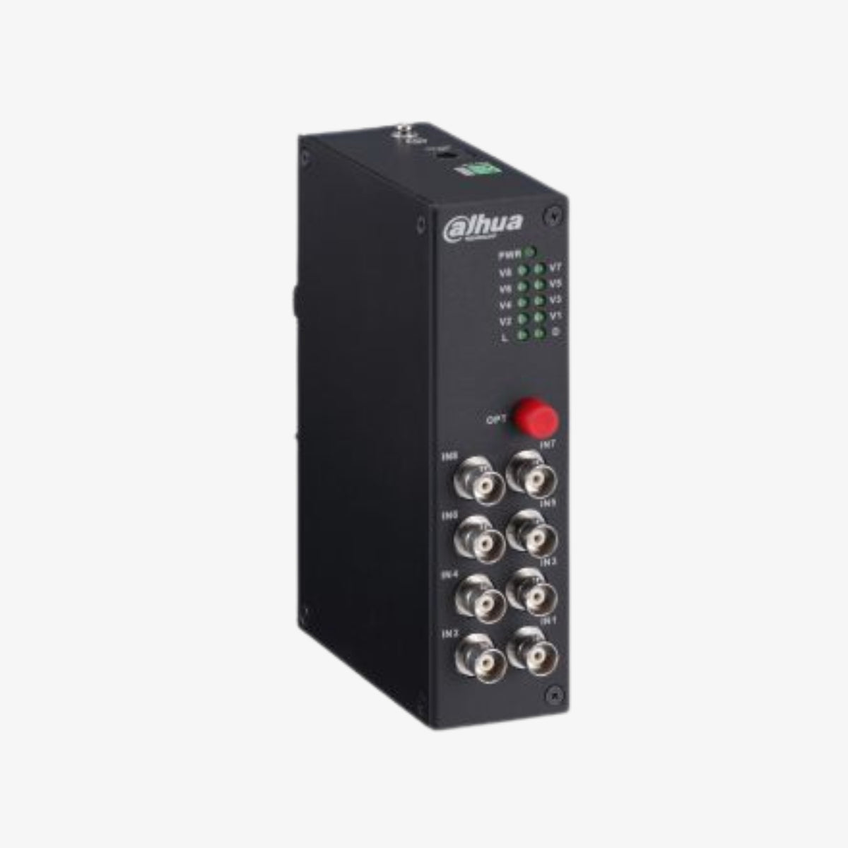 Dahua PFO2810R — 8‑არხიანი HDCVI ოპტიკური მიმღები, FC ოპტიკური ბოჭკოთი ერთდროულად გადასცემს HD ვიდეოს (720p/1080p) და RS‑485 ტელემეტრიას 20 კმ მანძილზე, მაღალი საიმედოობით და მტკიცე მეტალოვანი კორპუსით | Dahua PFO2810R — 8‑channel HDCVI optical receiver using single‑mode fiber (FC), simultaneously transmitting HD video (720p/1080p) and RS‑485 telemetry up to 20 km, housed in a rugged metal enclosure for high reliability.